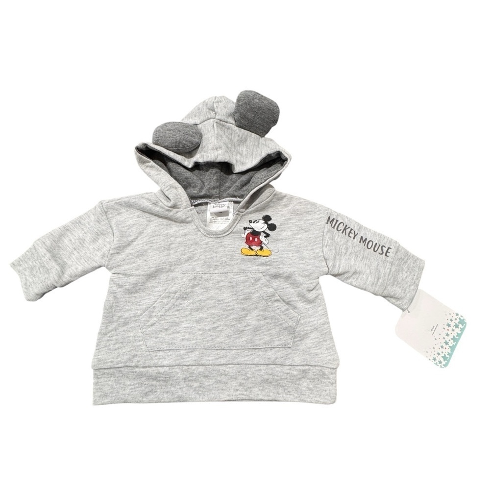 NWT Disney Baby Mickey Mouse Gray Long Sleeve Hoodie Ears Pullover Size NB